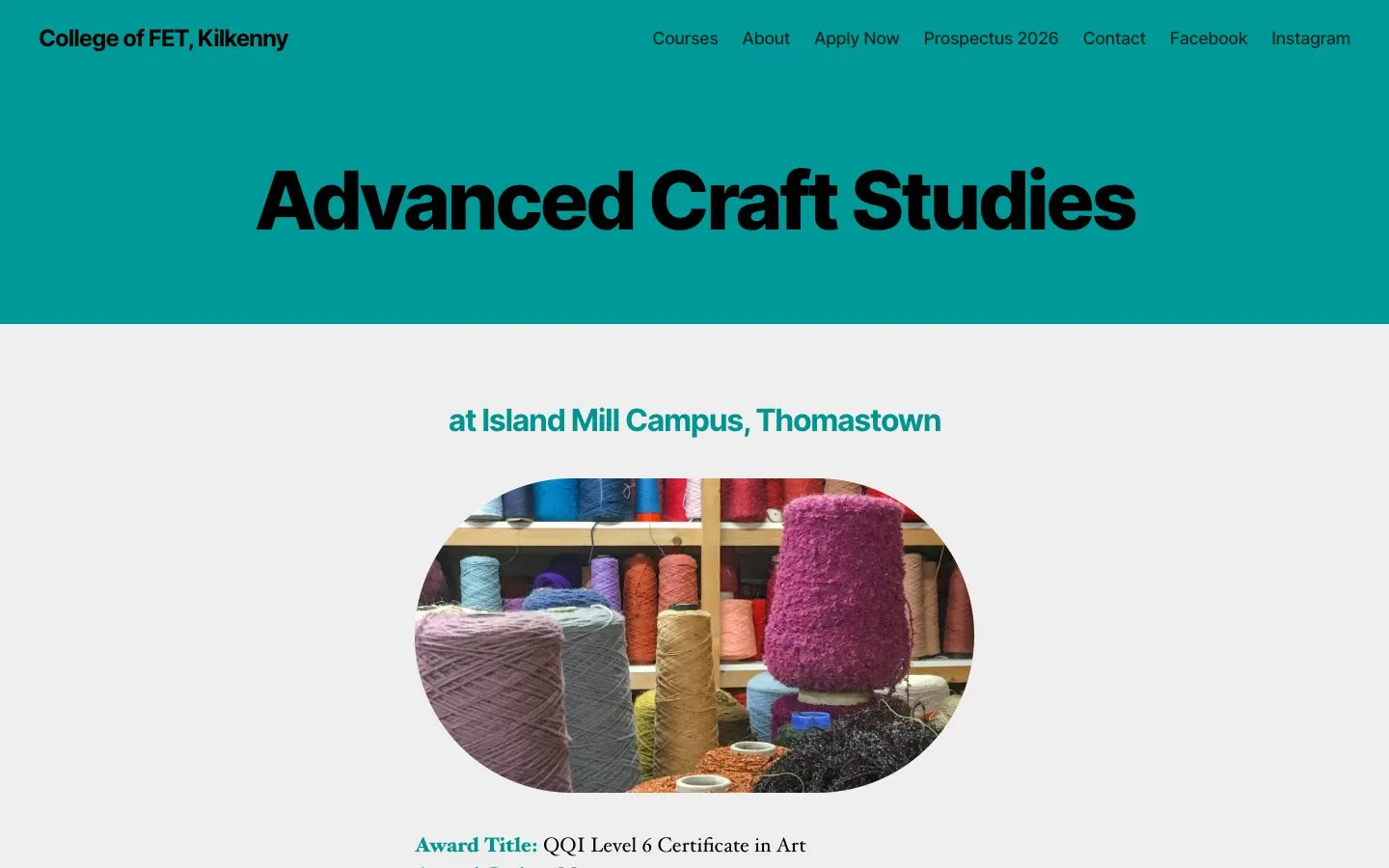 The website of College of FET Kilkenny – Island Mill Campus