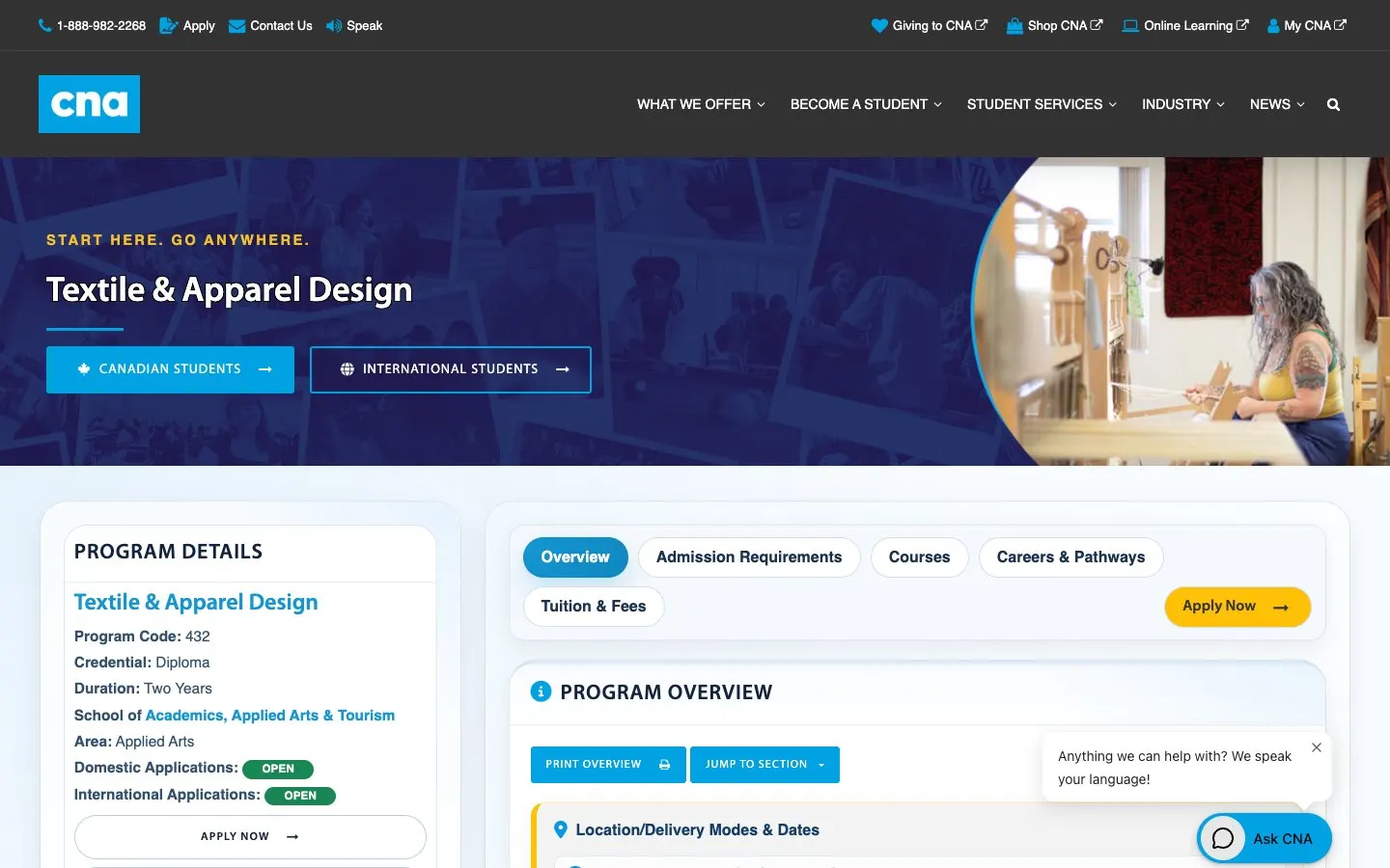 الموقع الإلكتروني لـ College of the North Atlantic - Textile & Apparel Design
