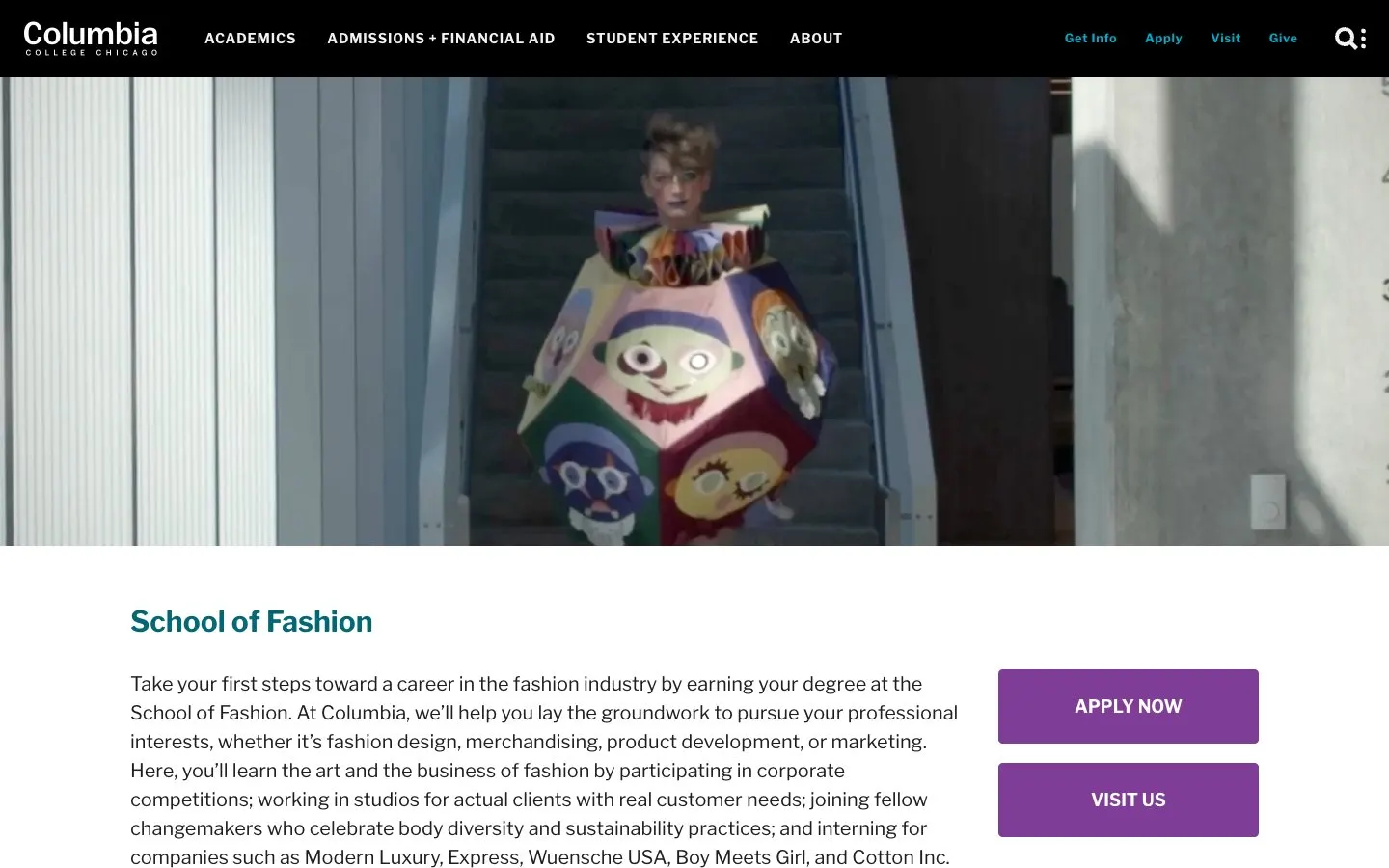 The website of Columbia College Chicago – School of Fashion