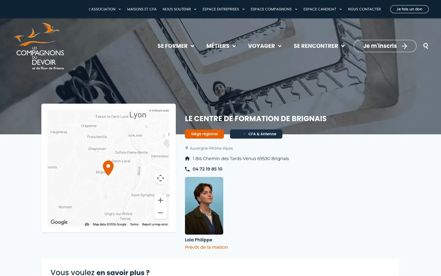 الموقع الإلكتروني لـ Compagnons du Devoir – Centre de formation de Brignais