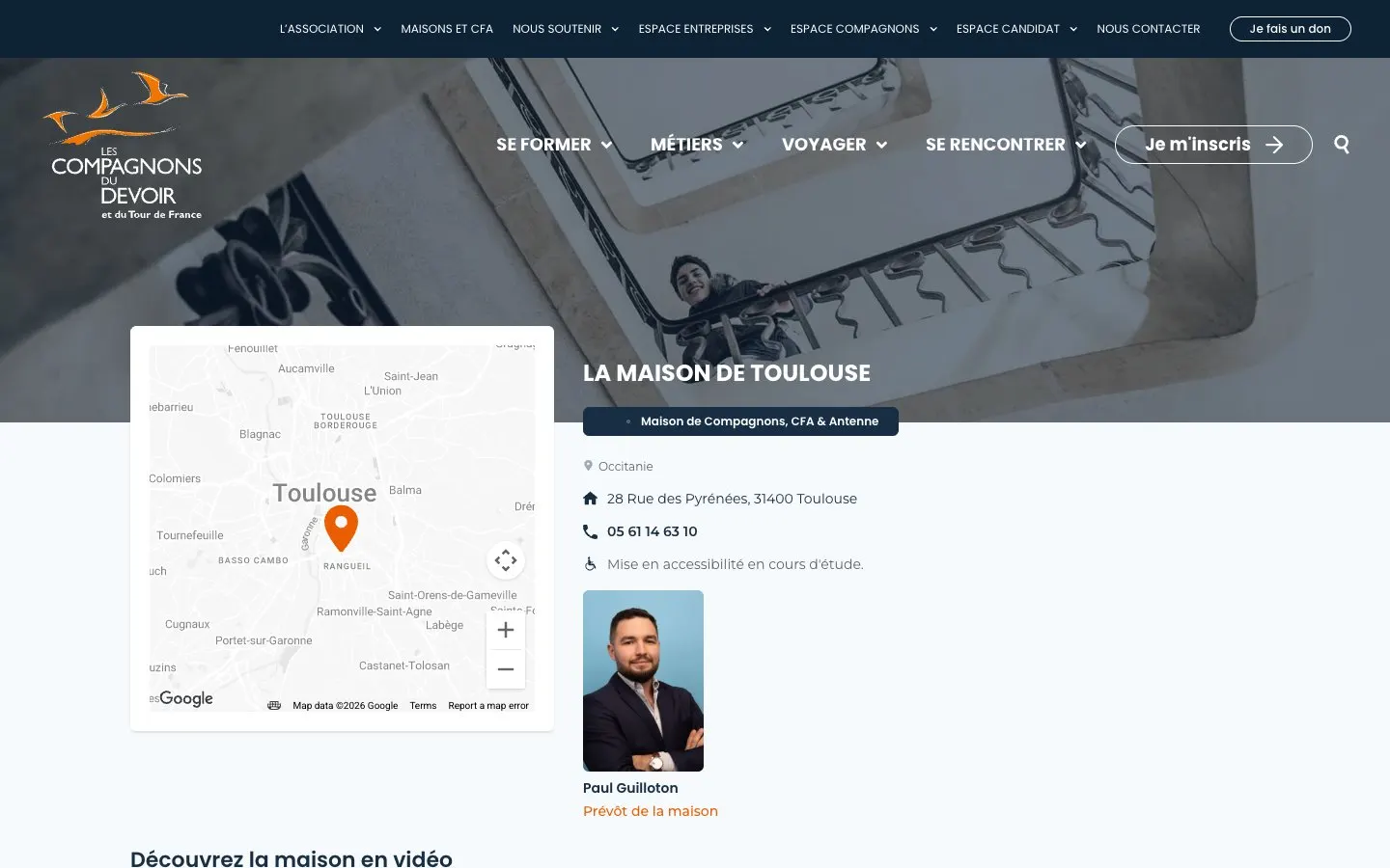Die Website von Compagnons du Devoir – Maison de Toulouse
