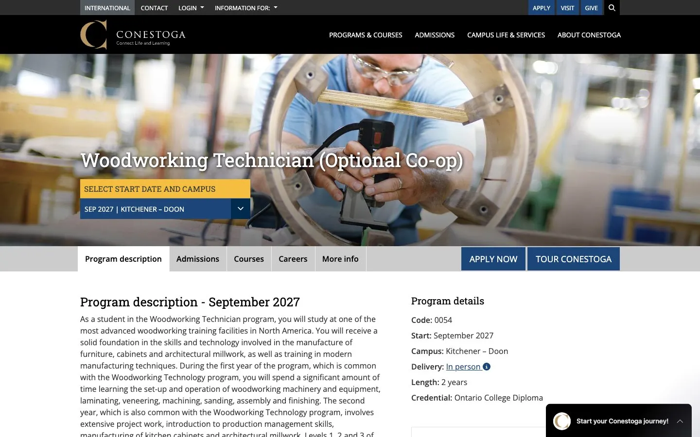 El sitio web de Conestoga College – Woodworking