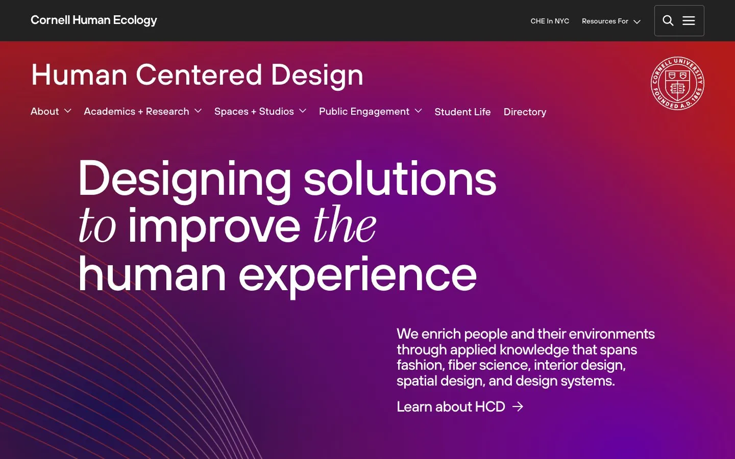الموقع الإلكتروني لـ Cornell University – Department of Human Centered Design