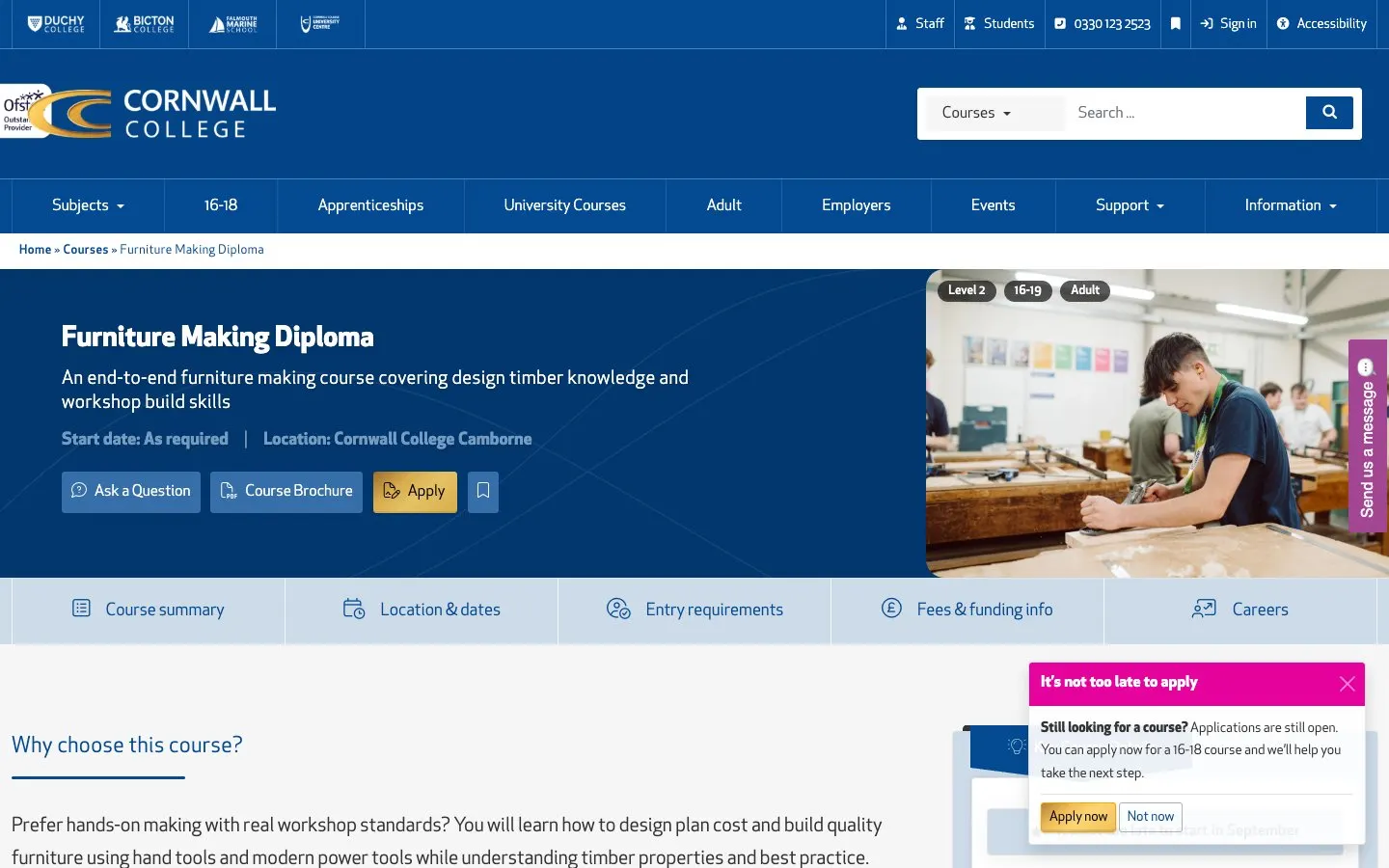 The website of Cornwall College Camborne – Furniture Making