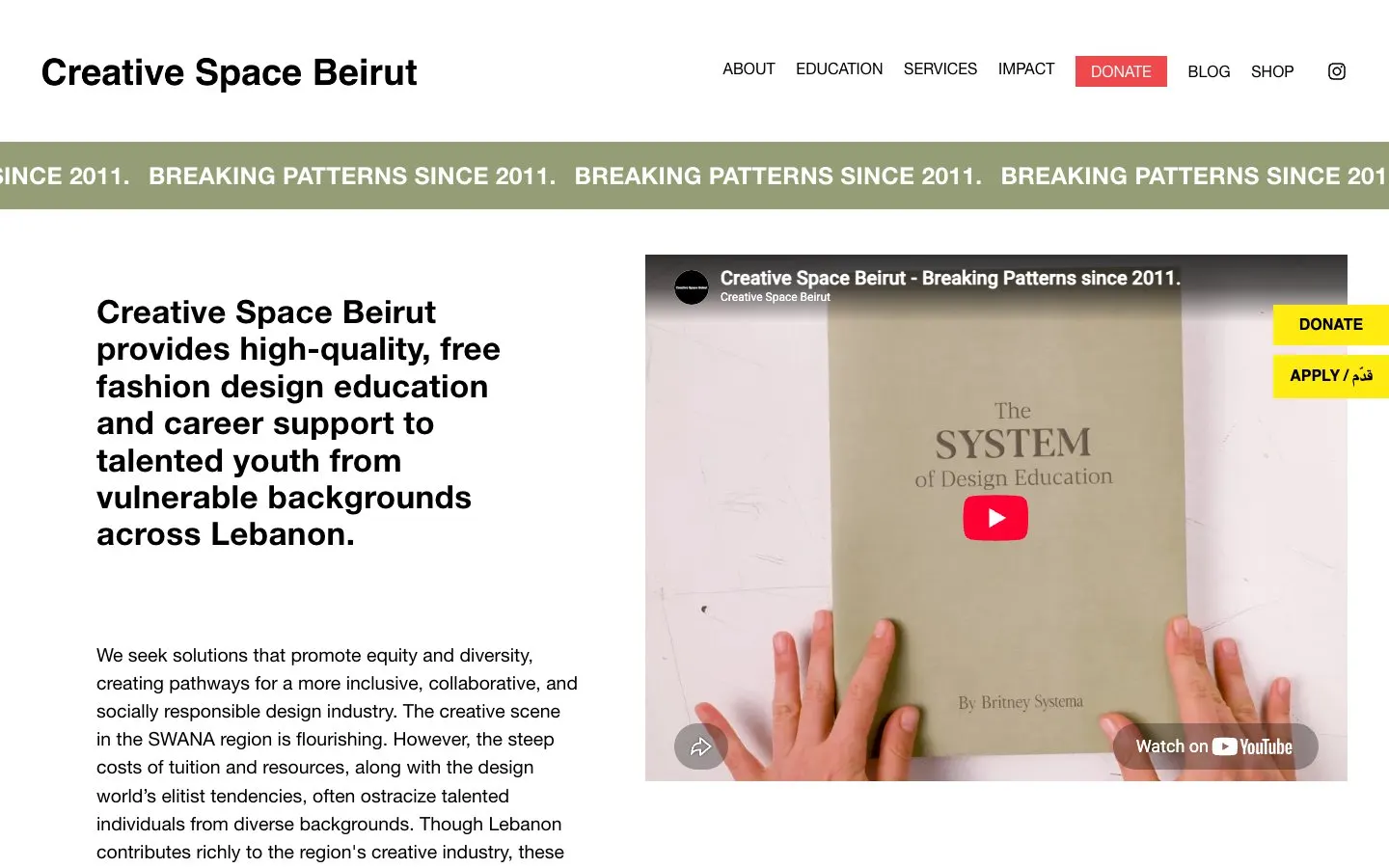 الموقع الإلكتروني لـ Creative Space Beirut