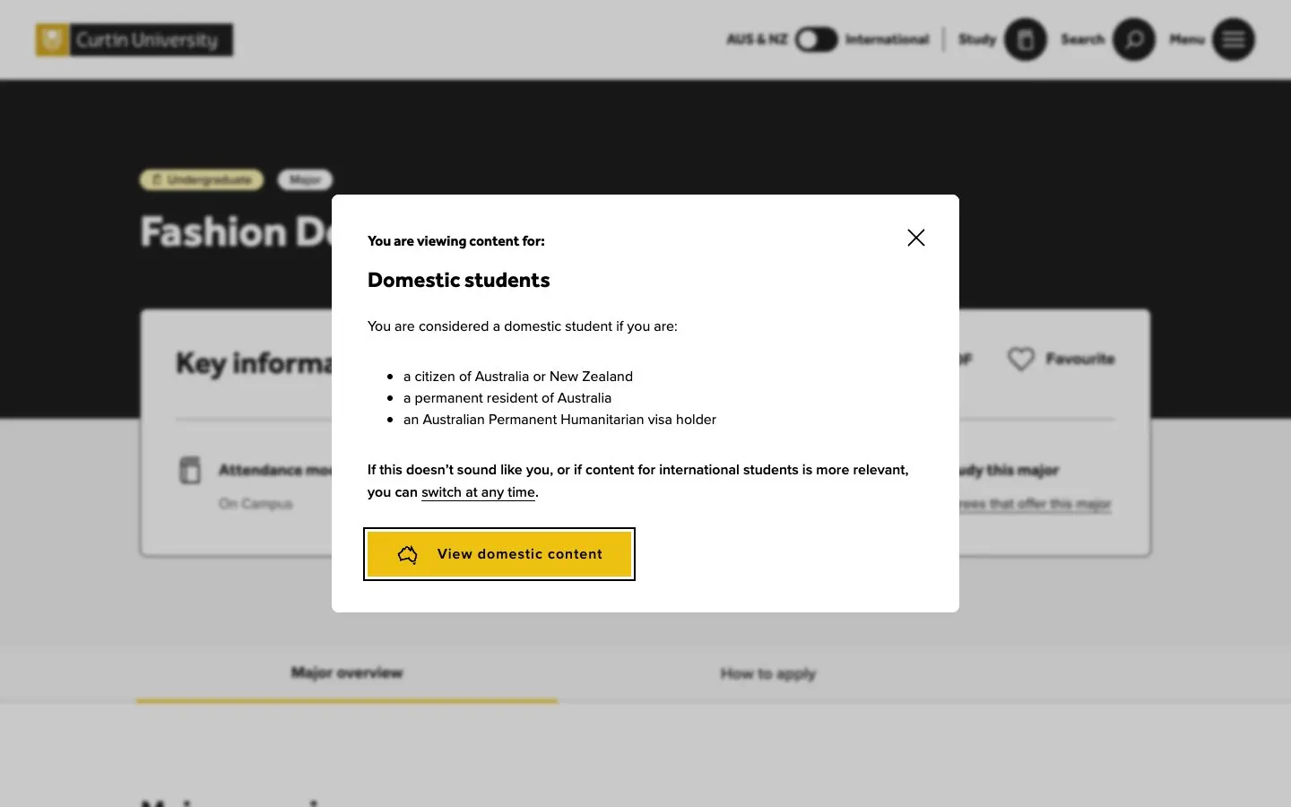 The website of Curtin University – Fashion Design
