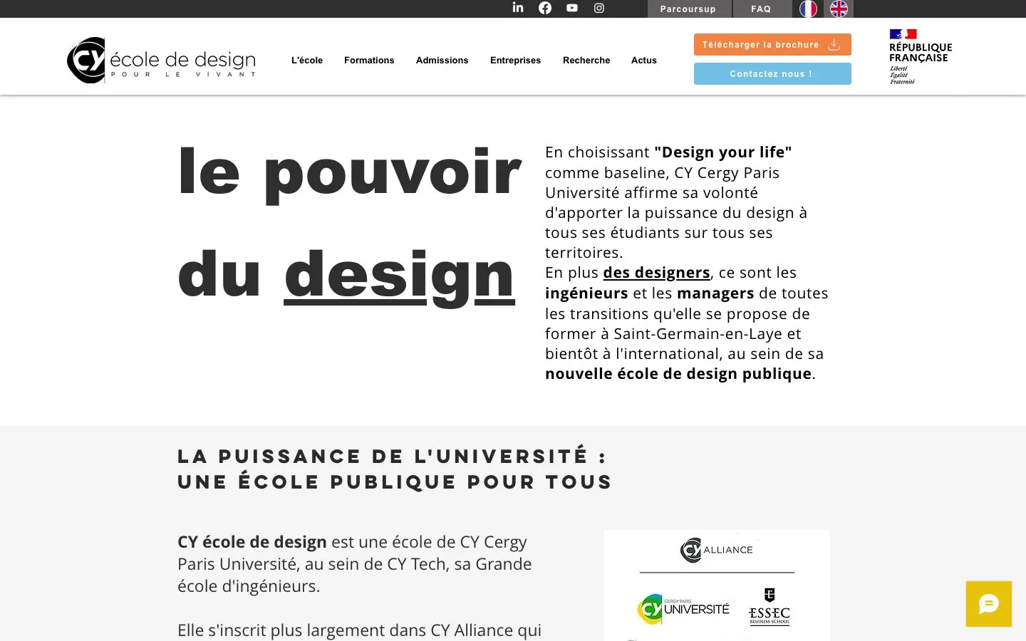 الموقع الإلكتروني لـ CY École de design
