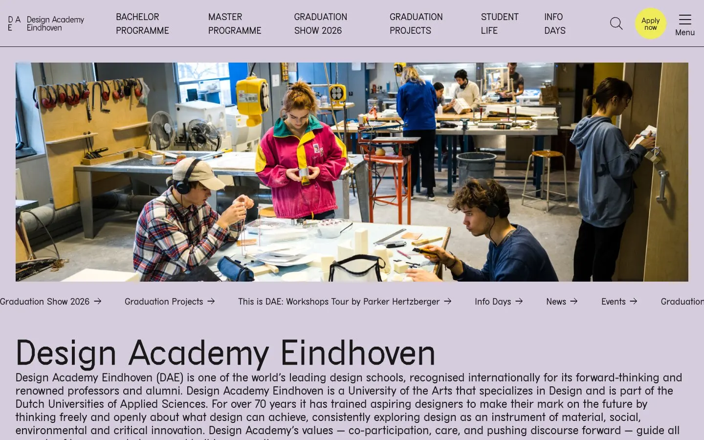 Die Website von Design Academy Eindhoven