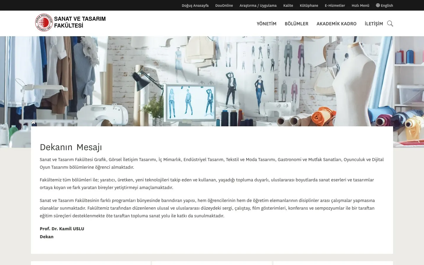 Die Website von Doğuş Üniversitesi – Sanat ve Tasarım Fakültesi