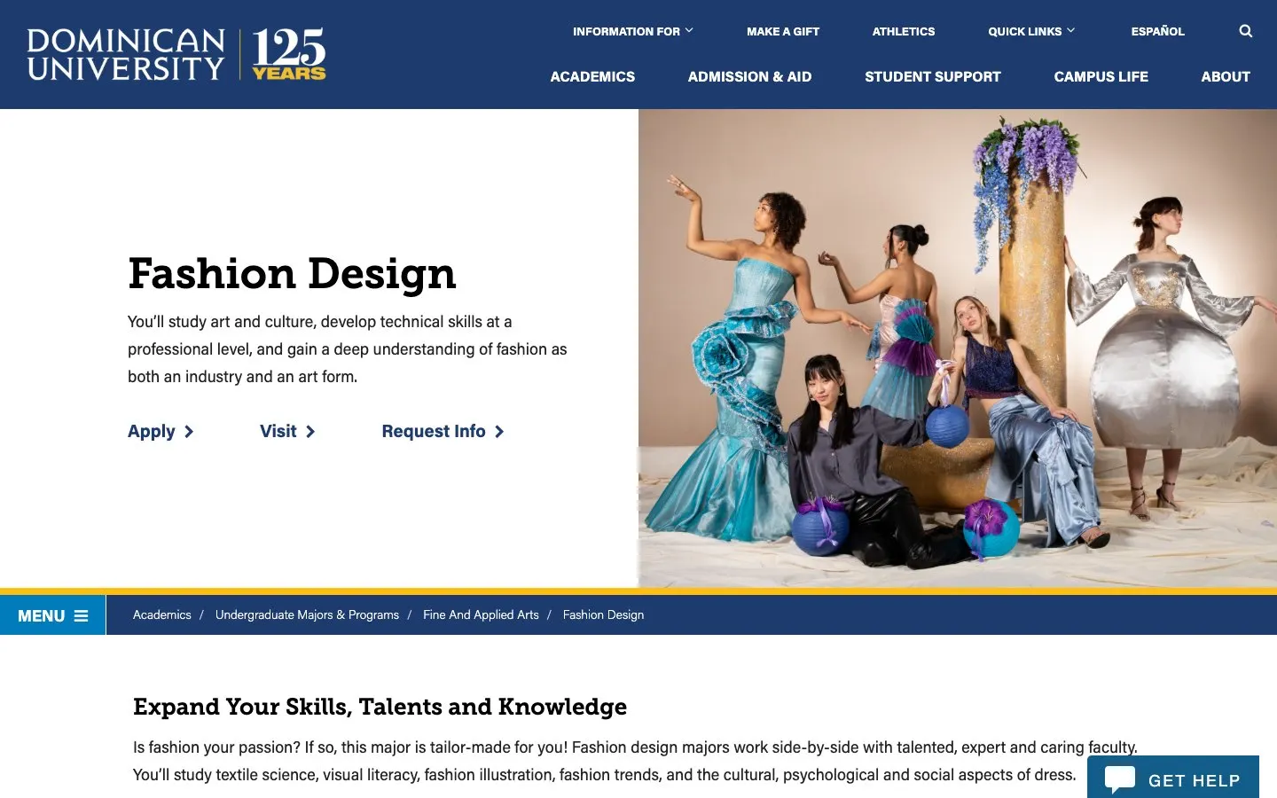 Il sito di Dominican University – Fashion Design