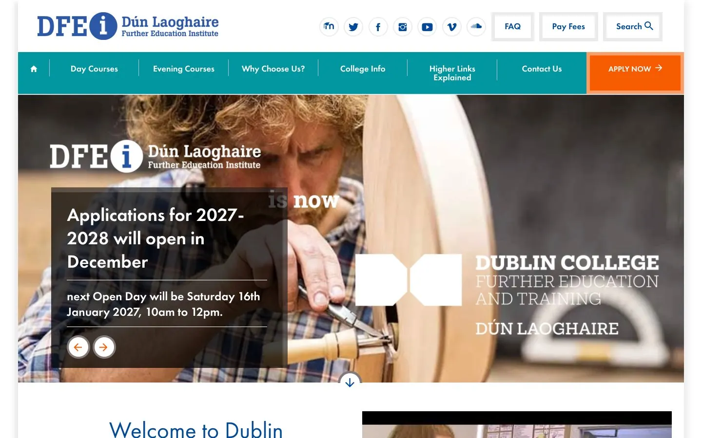 The website of Dublin College Dún Laoghaire (DFEi)