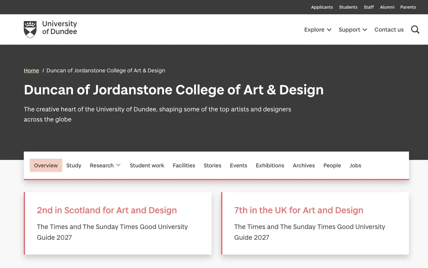 The website of Duncan of Jordanstone College of Art & Design