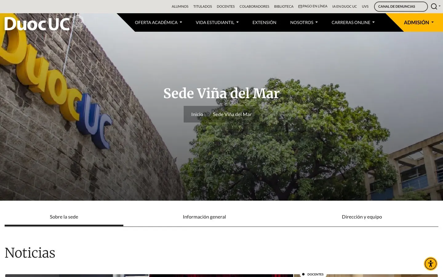 The website of Duoc UC – Sede Viña del Mar