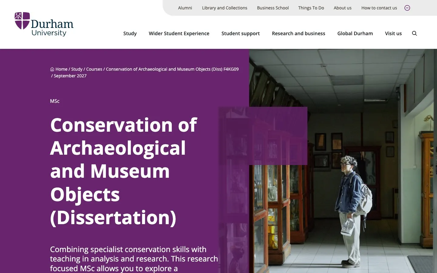 Durham University – Conservation of Archaeological and Museum Objects की वेबसाइट