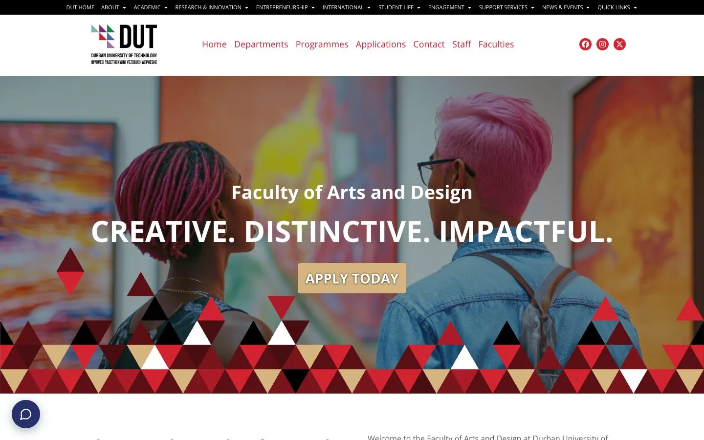 The website of DUT Faculty of Arts and Design
