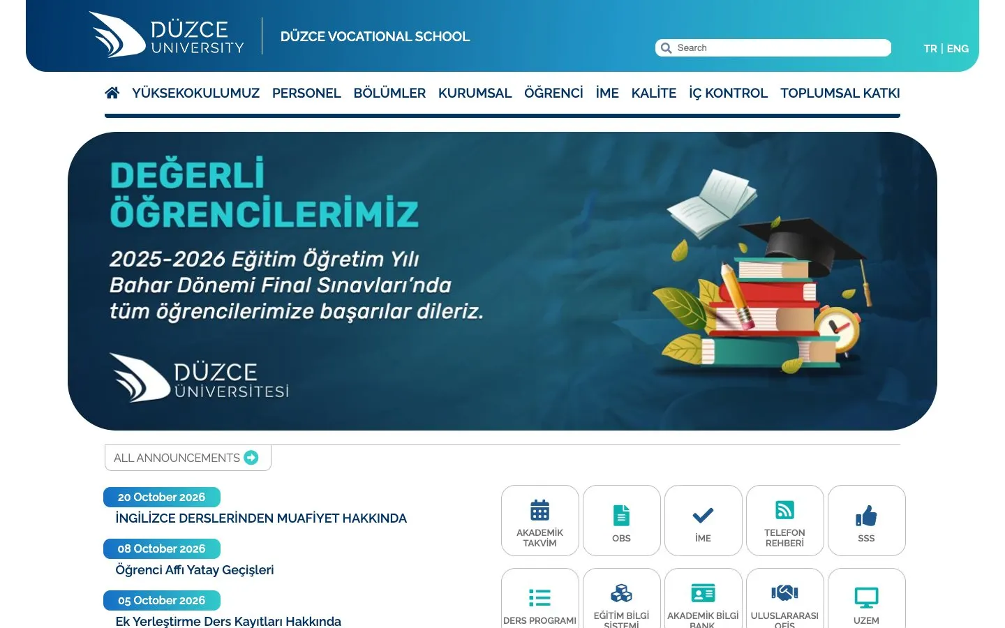 The website of Düzce Üniversitesi – Düzce Meslek Yüksekokulu
