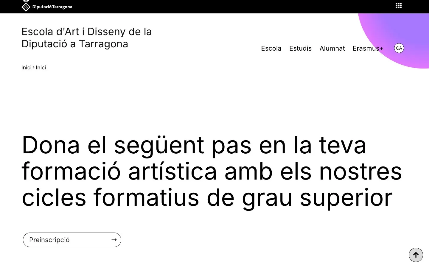 The website of EADT Escola d'Art i Disseny de Tarragona