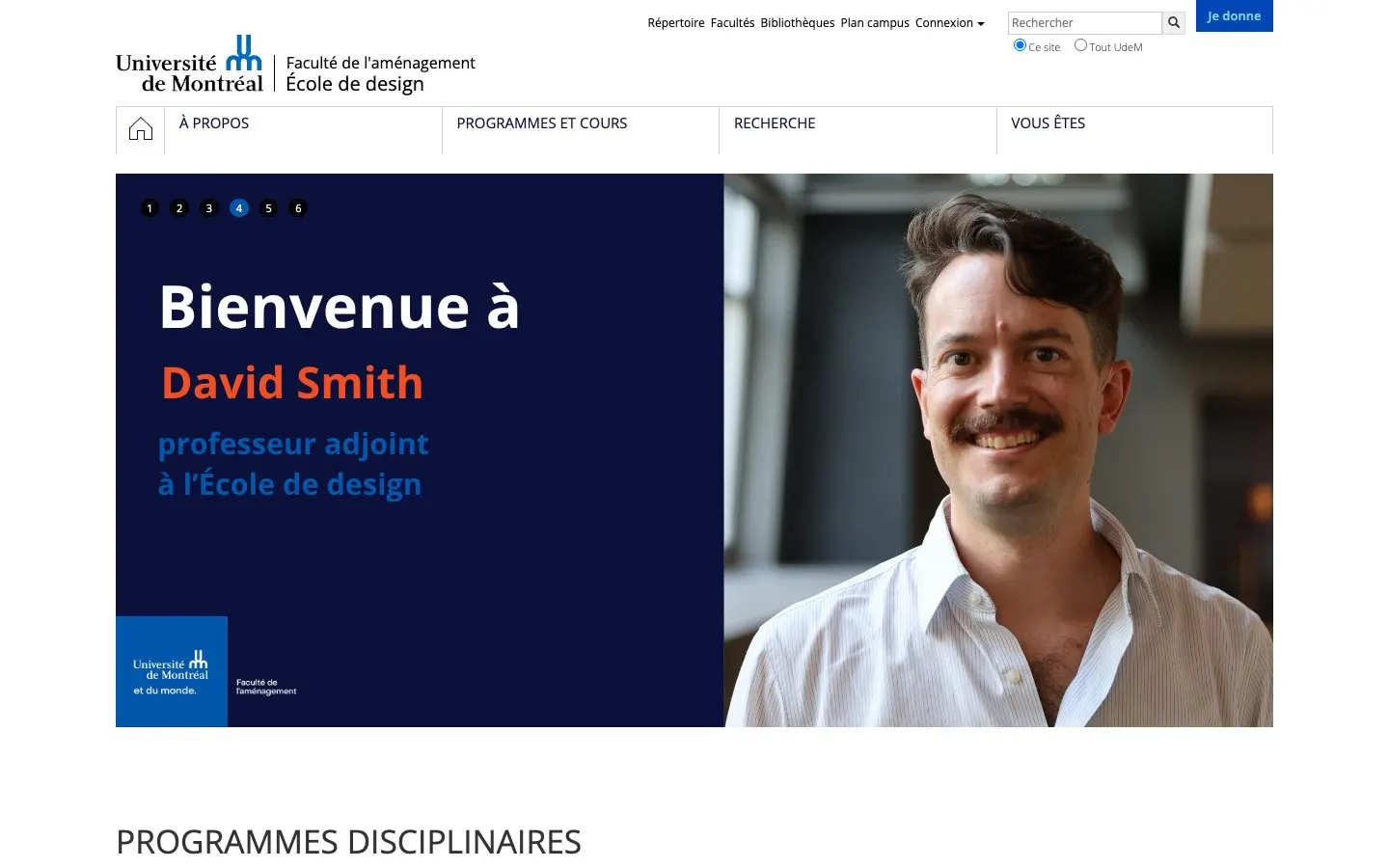 The website of École de design de l'Université de Montréal