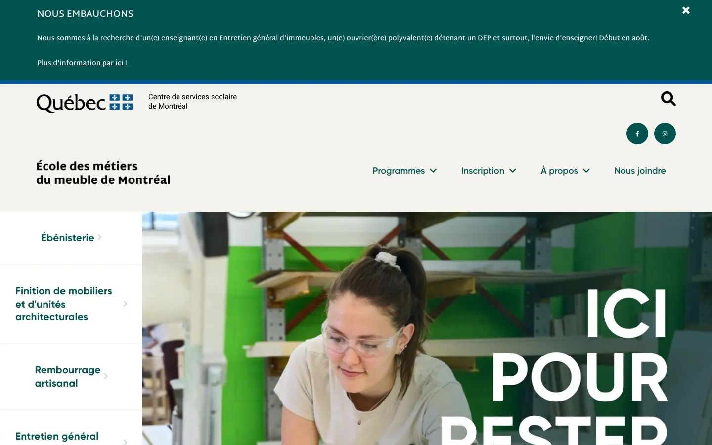 The website of École des métiers du meuble de Montréal (EMMM)
