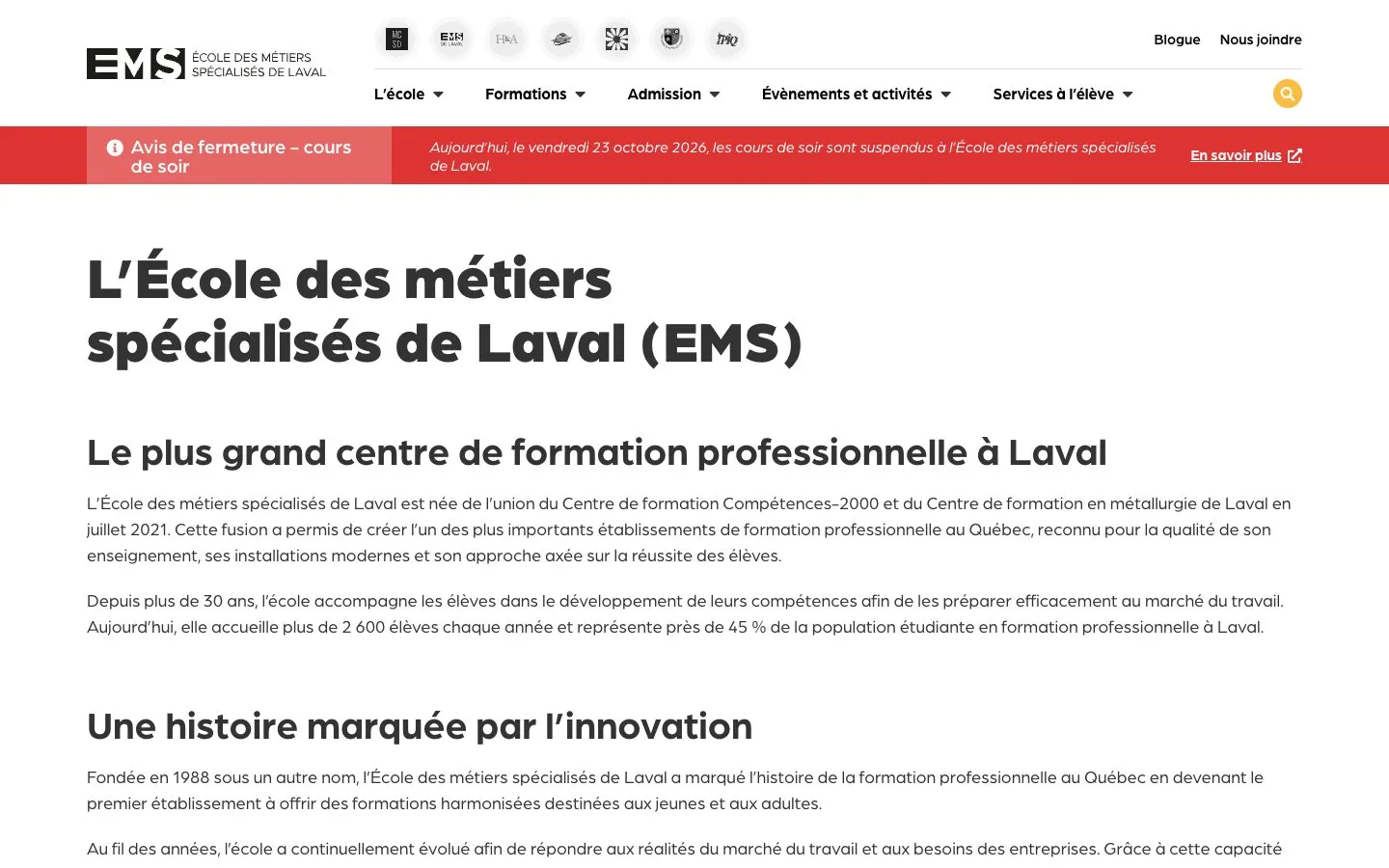 Le site de École des métiers spécialisés de Laval