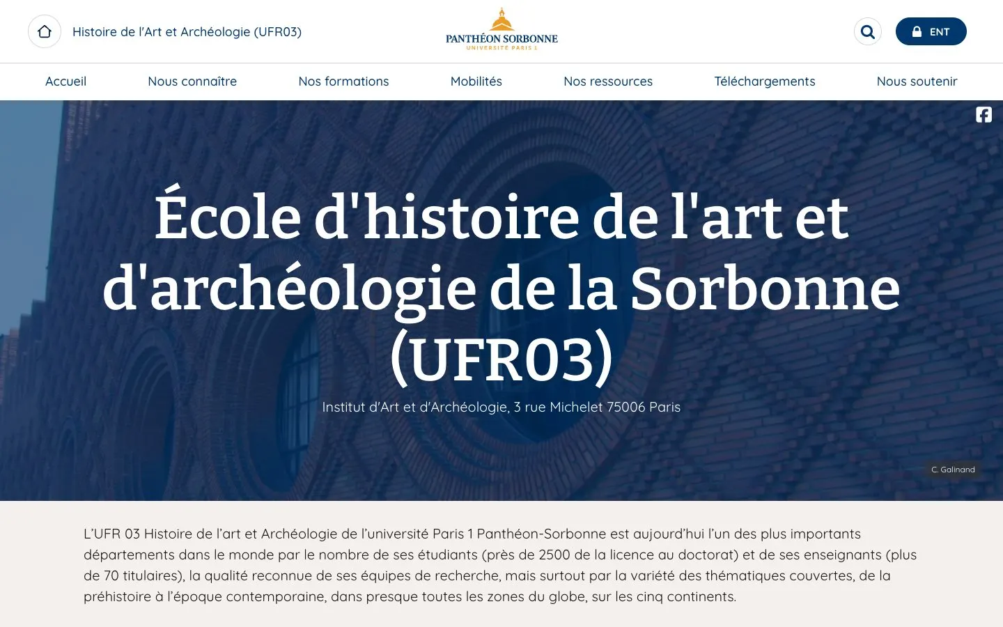 The website of École d'histoire de l'art et d'archéologie de la Sorbonne