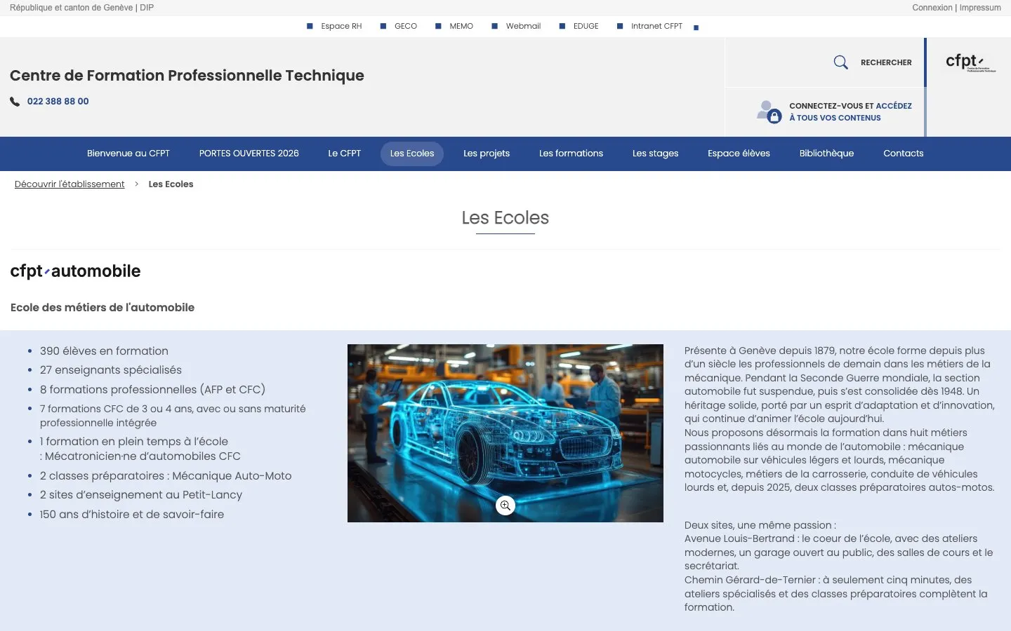 The website of École d'horlogerie de Genève (CFPT)