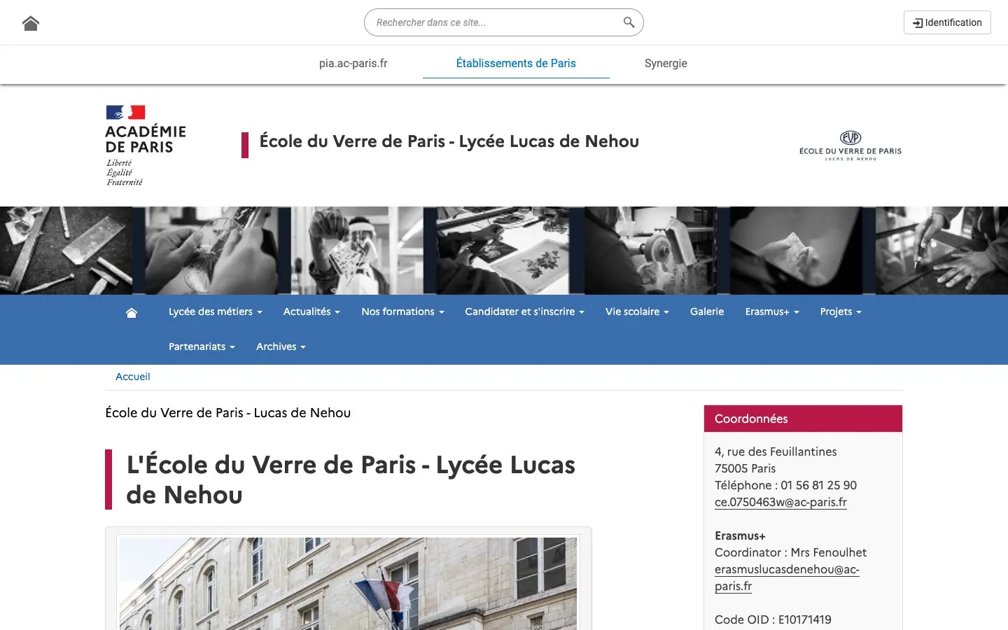 Le site de École du Verre de Paris – Lycée Lucas de Nehou