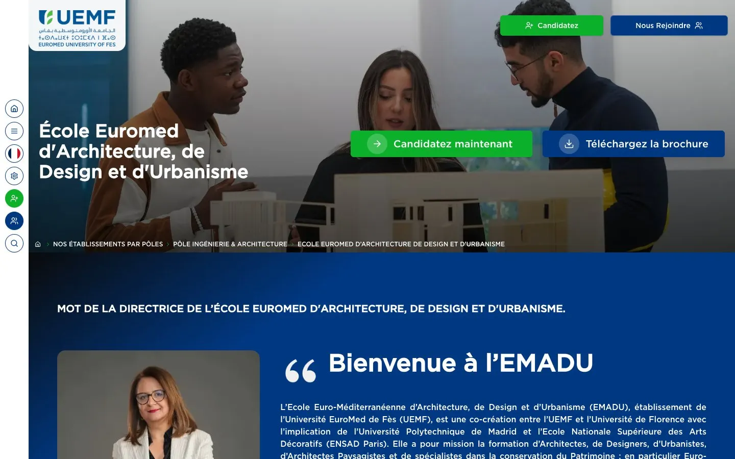 The website of École Euromed d'Architecture, de Design et d'Urbanisme (EMADU)