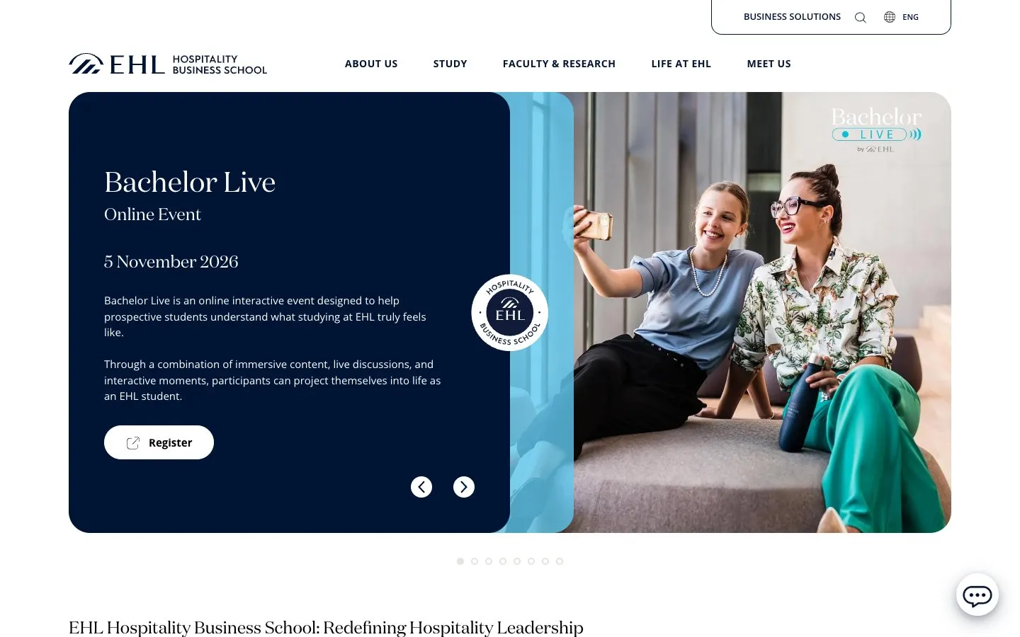 The website of EHL Hospitality Business School