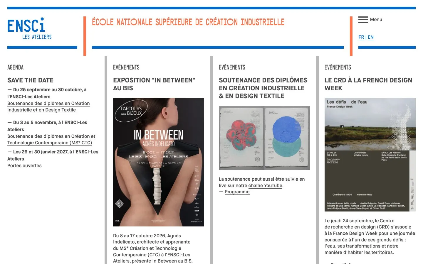 The website of ENSCI-Les Ateliers