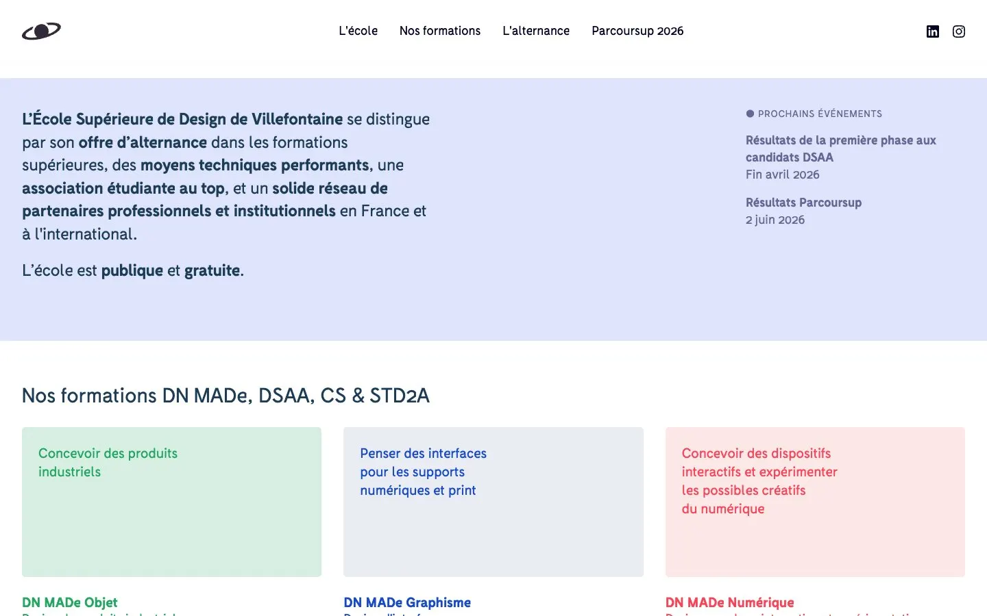 The website of École Supérieure de Design de Villefontaine (Lycée Léonard de Vinci)