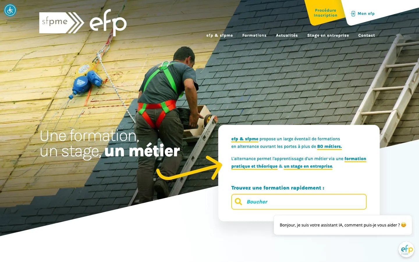 The website of efp – Espace Formation PME