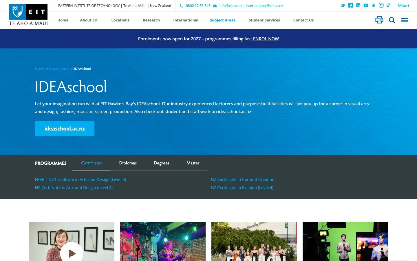 The website of EIT Hawke's Bay – IDEAschool and Viticulture and Wine Science