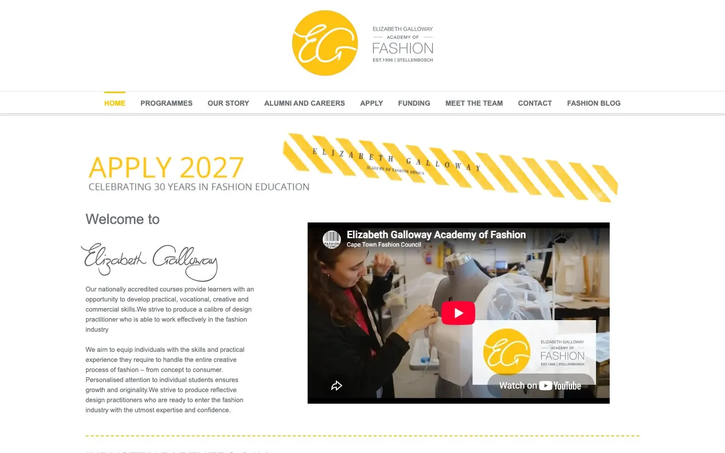 The website of Elizabeth Galloway Academy of Fashion