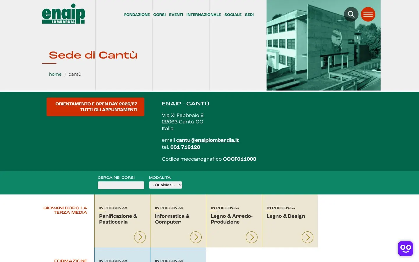 The website of Enaip Lombardia – Cantù