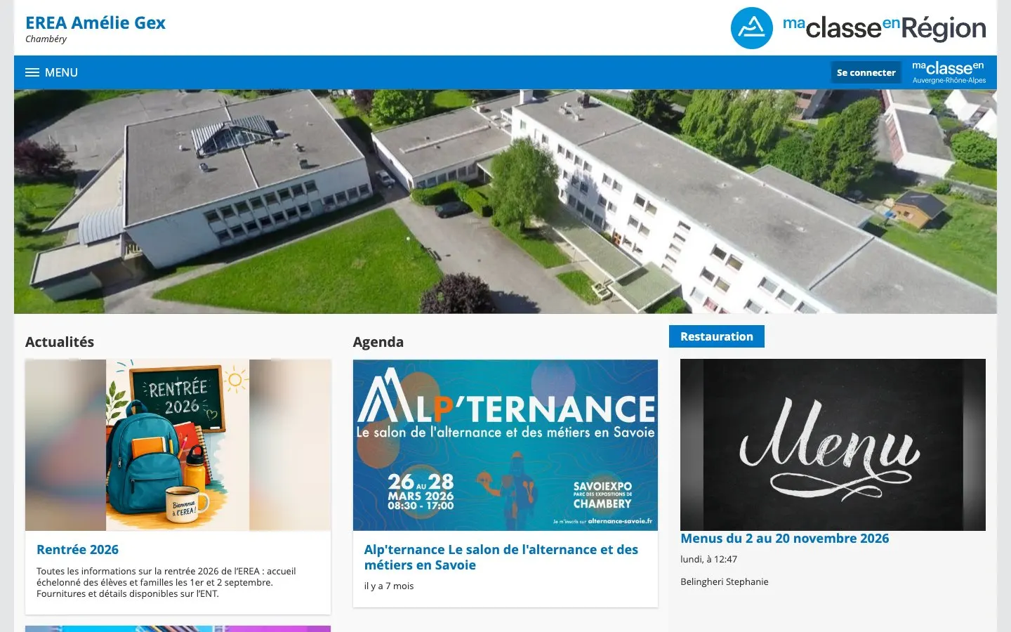 The website of EREA Amélie Gex