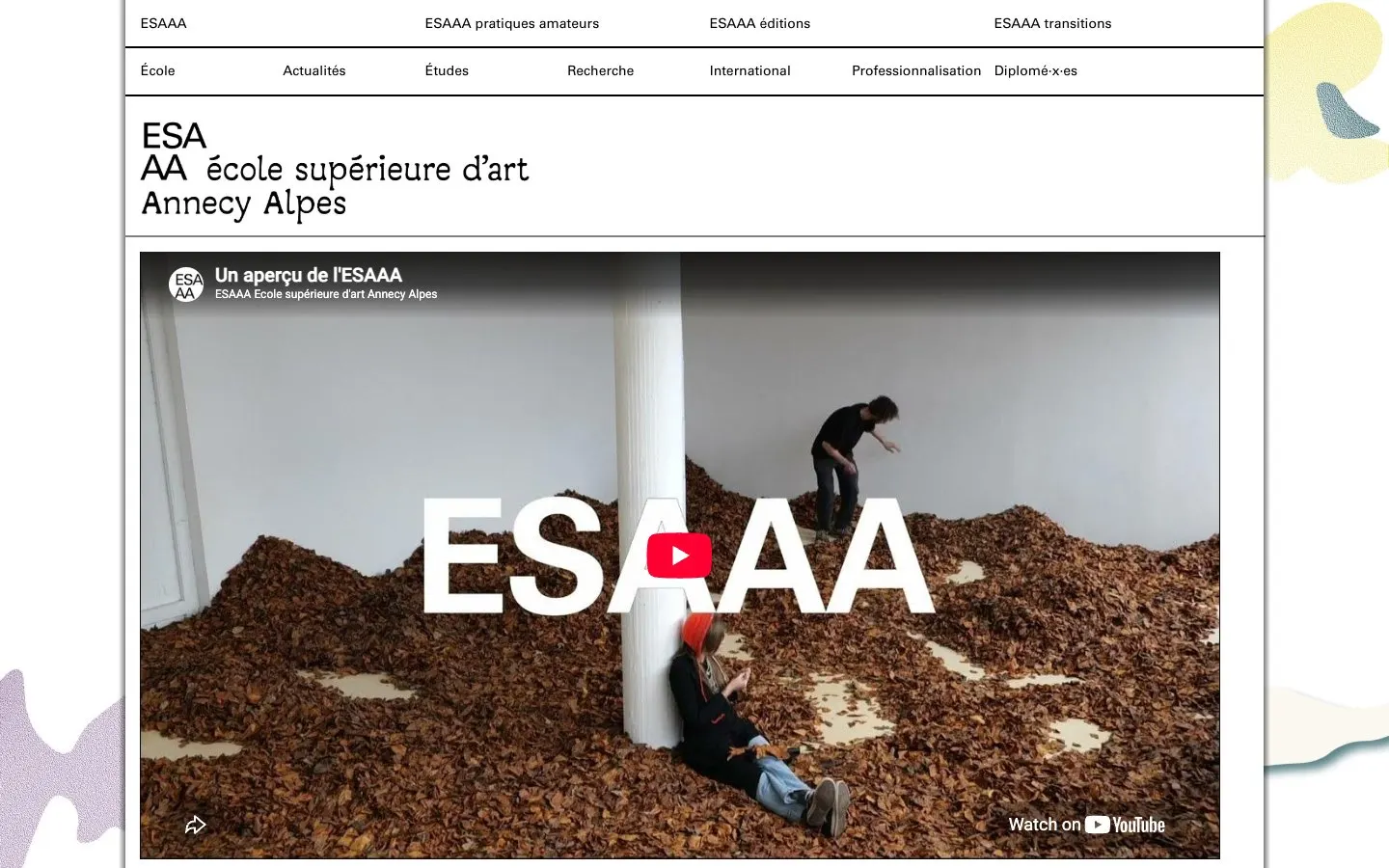 The website of ESAAA – École supérieure d'art Annecy Alpes