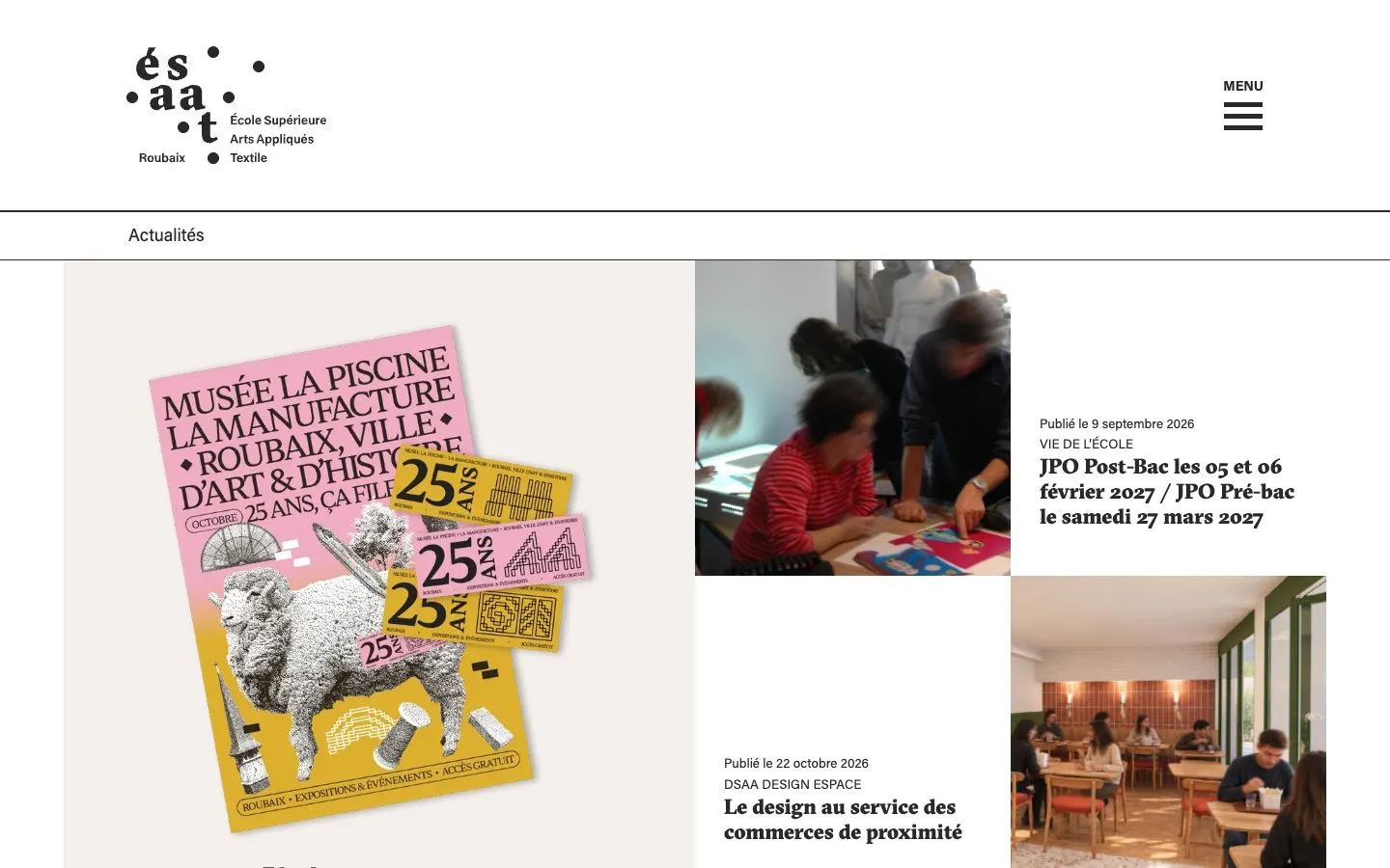 The website of ésaat – École supérieure des arts appliqués et du textile