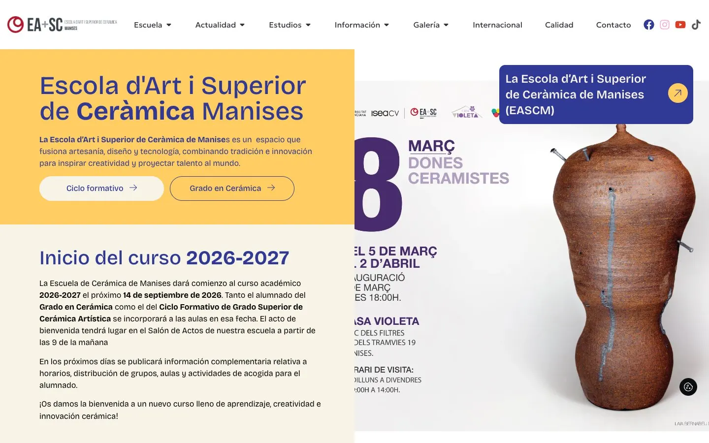 The website of Escola d'Art i Superior de Ceràmica de Manises (EASC)