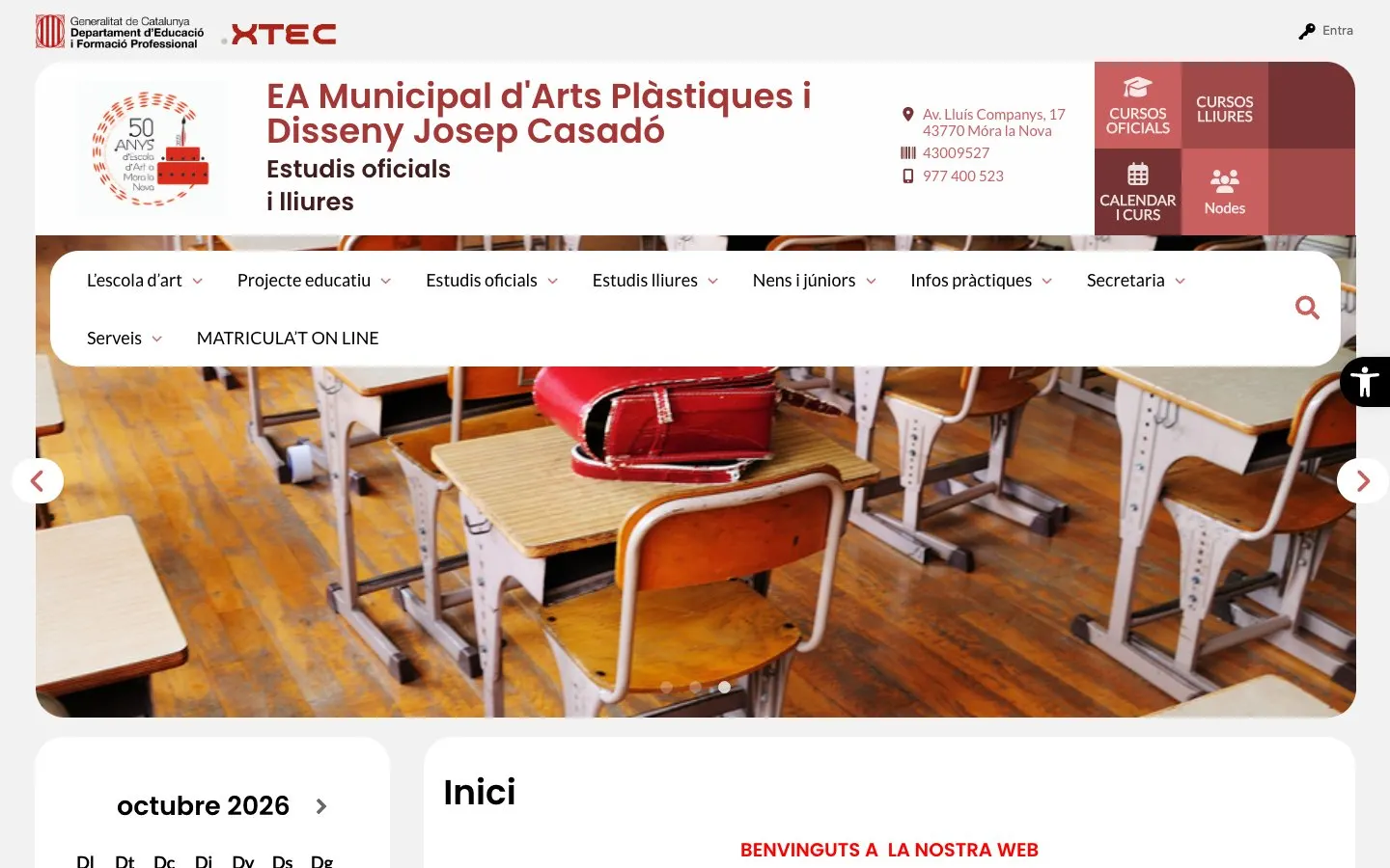The website of Escola d'Art Josep Casadó
