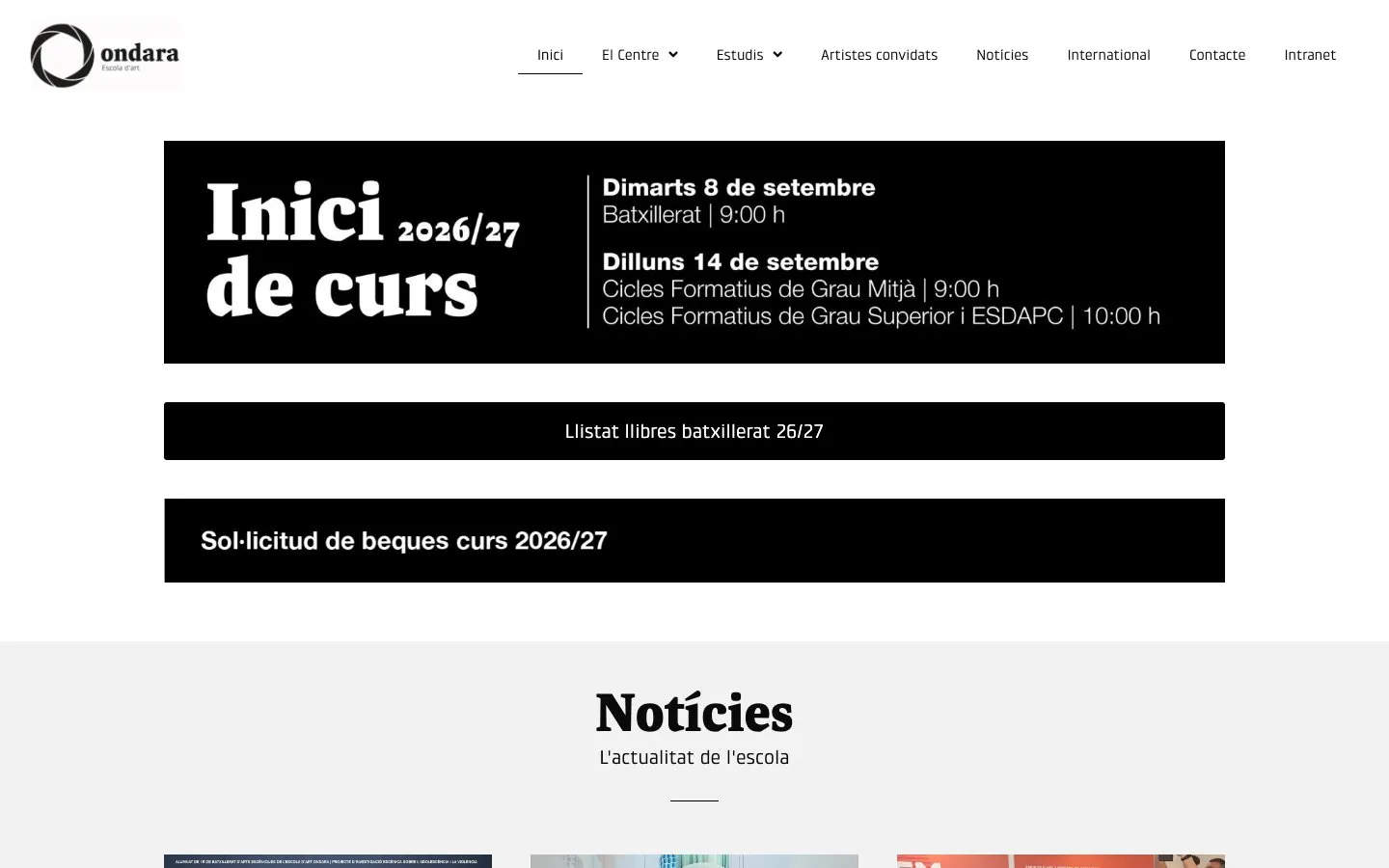 The website of Escola d'Art Ondara