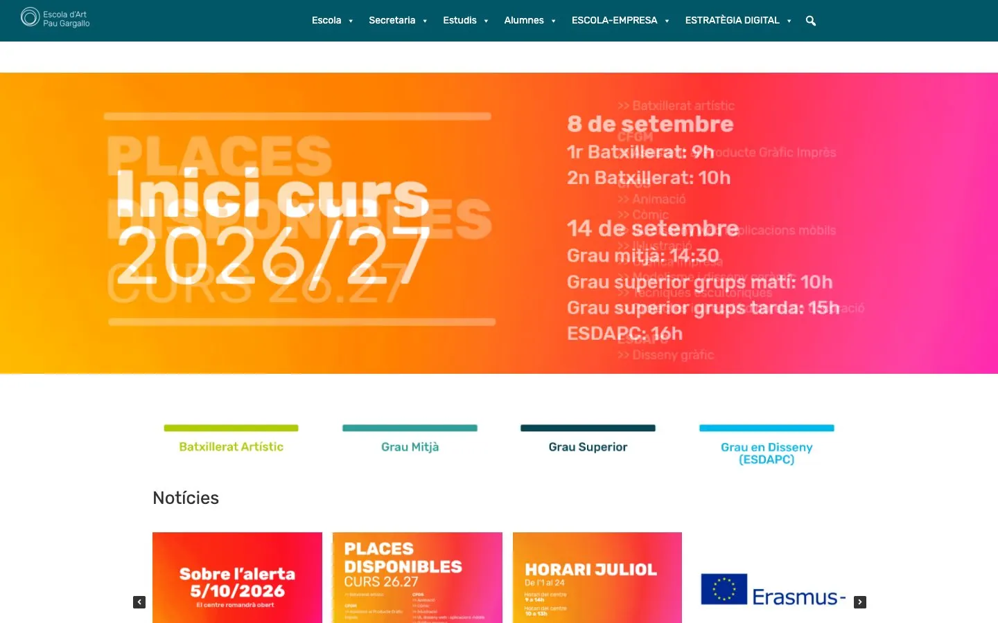 The website of Escola d'Art Pau Gargallo