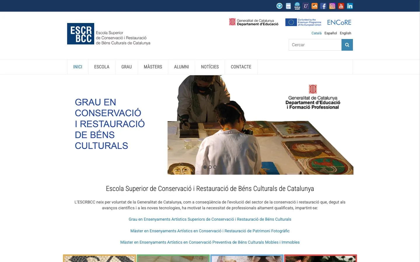 The website of ESCRBCC – Escola Superior de Conservació i Restauració de Béns Culturals de Catalunya