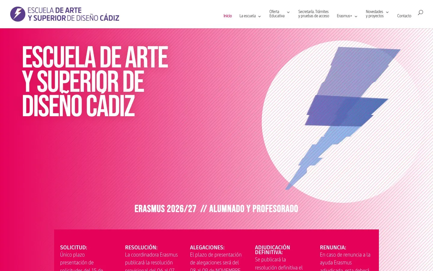 The website of Escuela de Arte de Cádiz