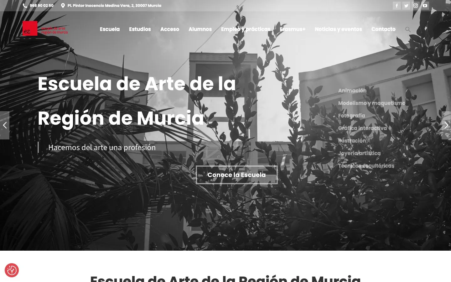 The website of Escuela de Arte de la Región de Murcia