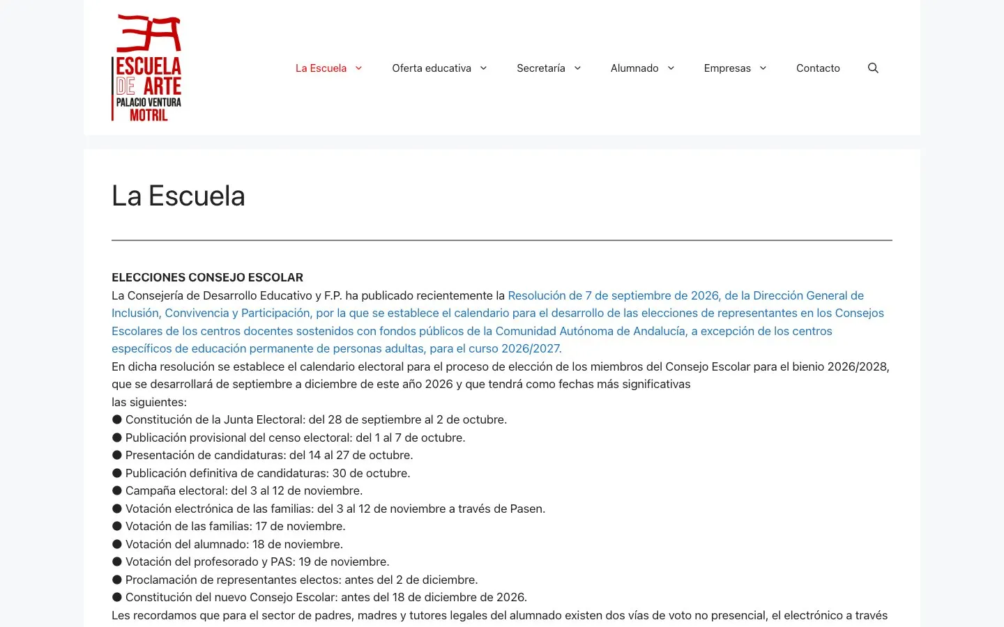 Die Website von Escuela de Arte de Motril