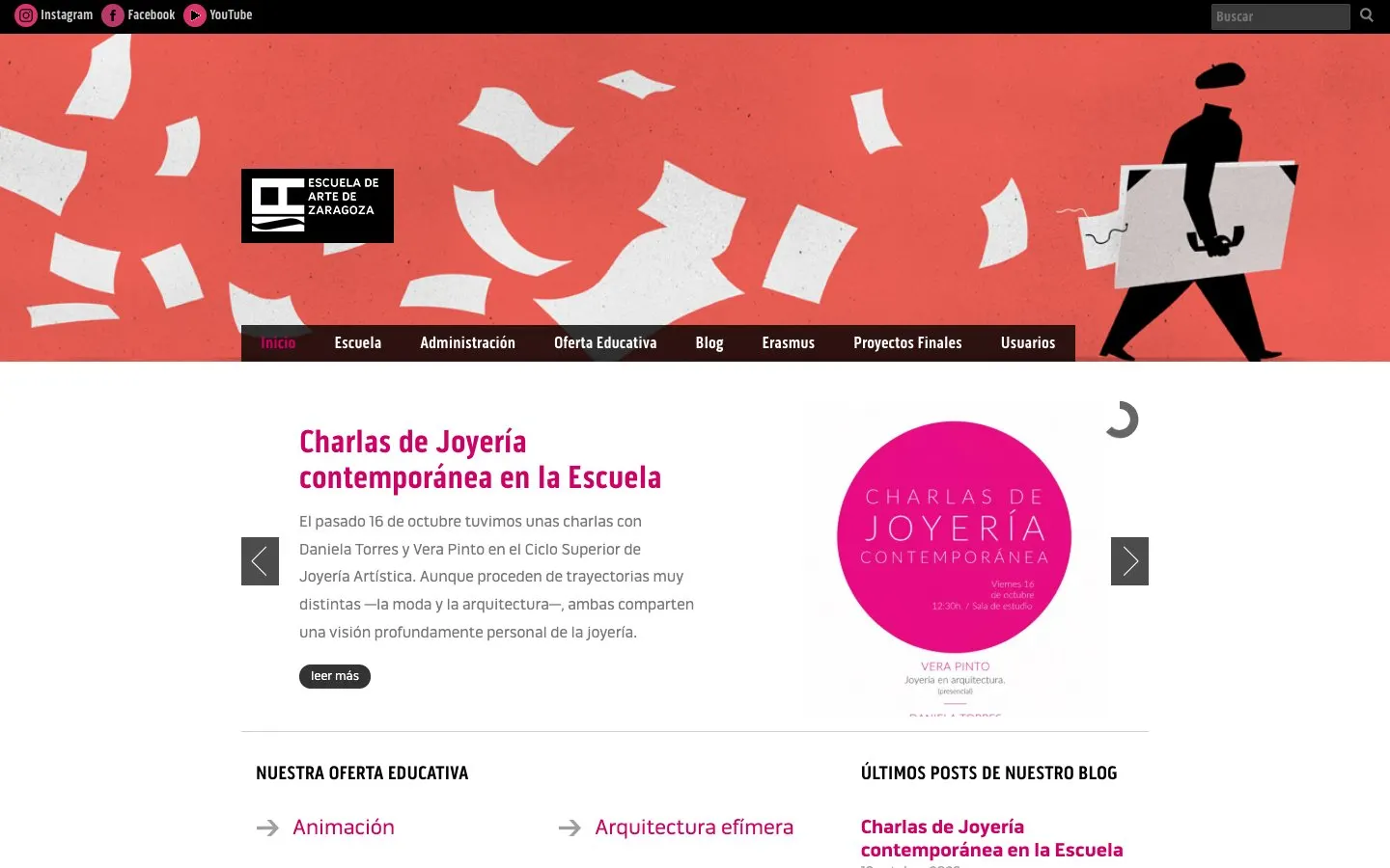 The website of Escuela de Arte de Zaragoza