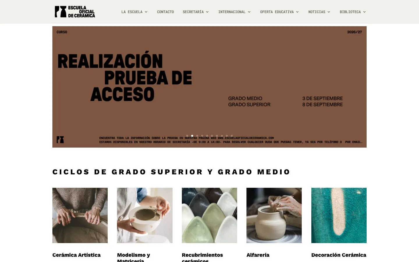 The website of Escuela de Arte Francisco Alcántara