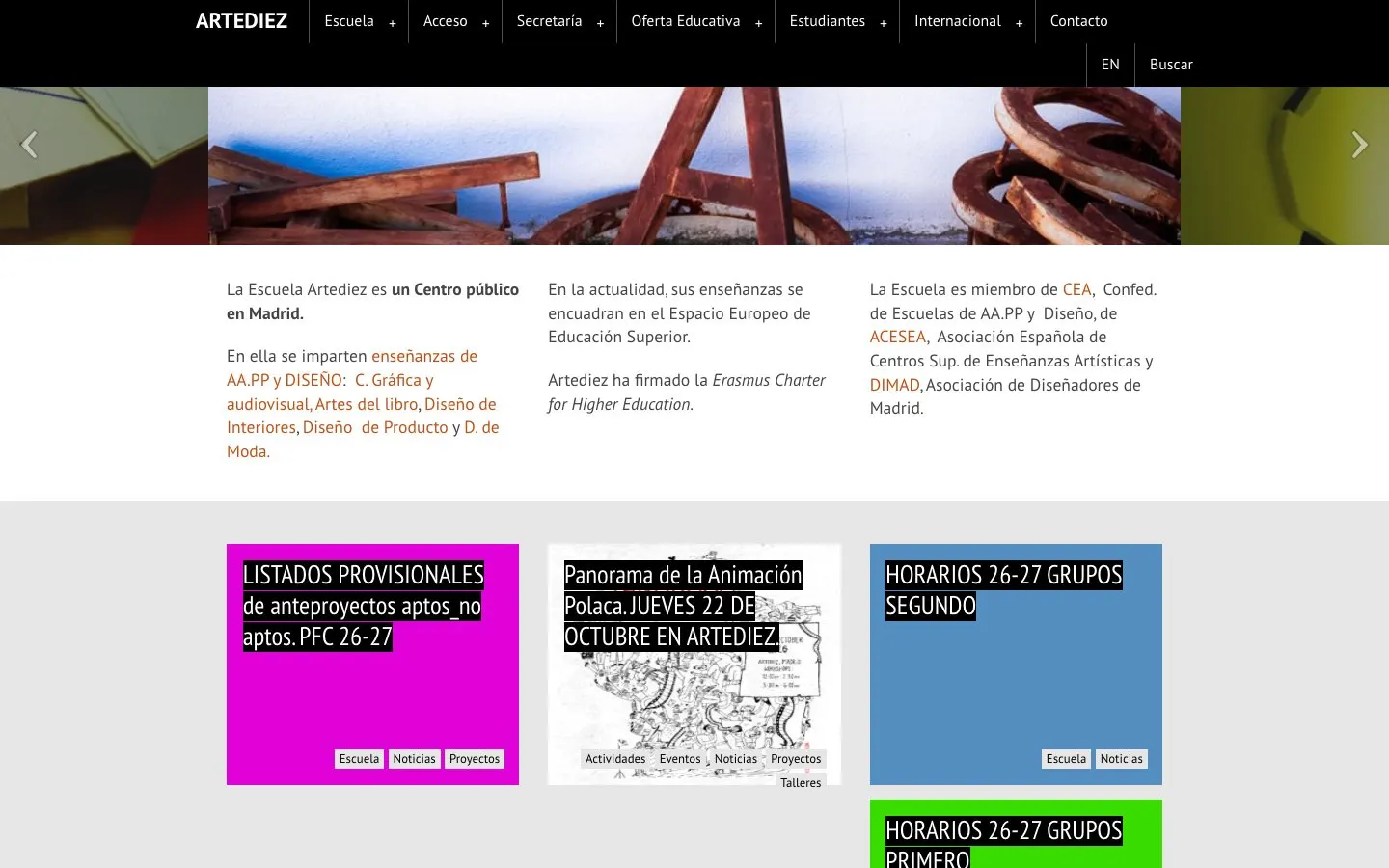 Die Website von Escuela de Arte nº 10 (Artediez)
