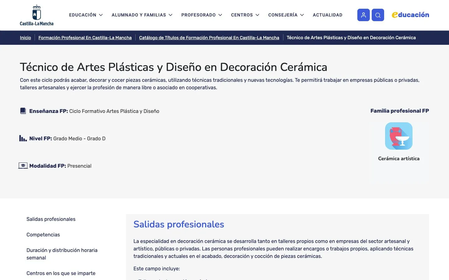 Die Website von Escuela de Arte Toledo